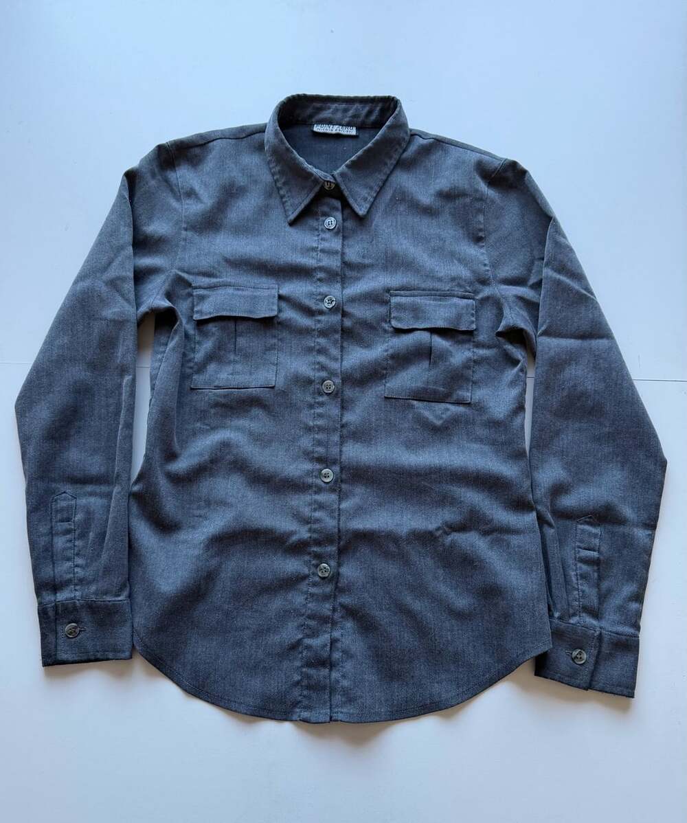 Point Zero Nicole Benisti Button Down Shirt Gray Long Sleeve